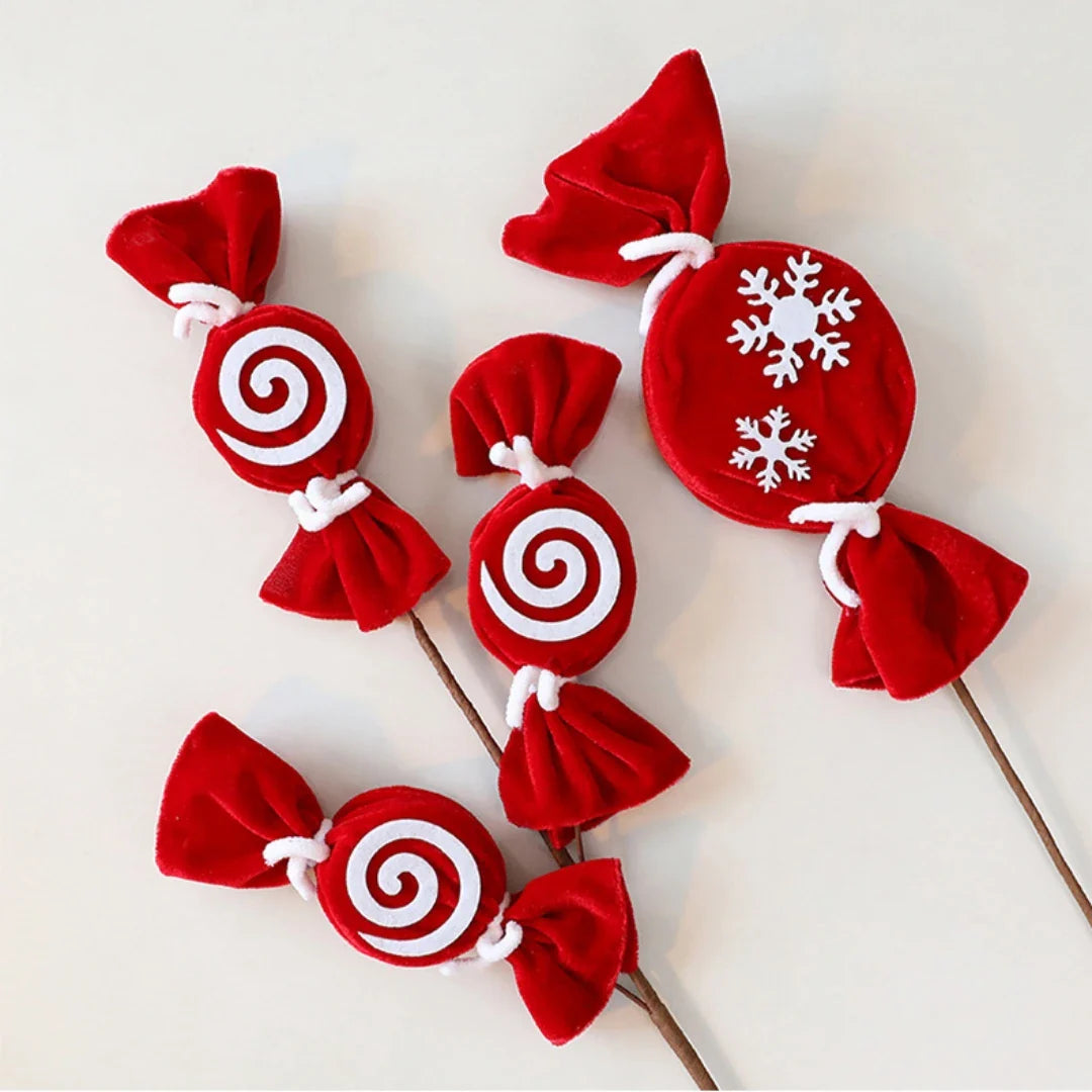 Fuzzy Red & White Candy Cane Christmas Tree Ornament