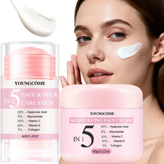 YOUNGCOME Face Cream & Neck Stick Set – Hyaluronic Acid, Vit C Skincare Moisturizer Set Oasis Select