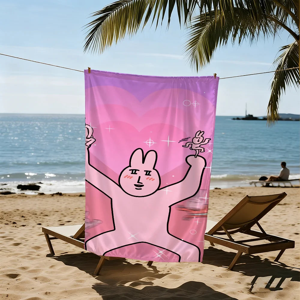Pink Rabbit Quick-Dry Beach Towel | Soft Cartoon Pool Towel Quick-Dry Beach Towel Peaceful Pleasures Health and Wellness