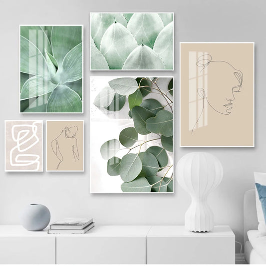 Green Plant Abstract Nordic Canvas Wall Art Print | Unframed Canvas Wall Art Print Peaceful Pleasures Health and Wellness