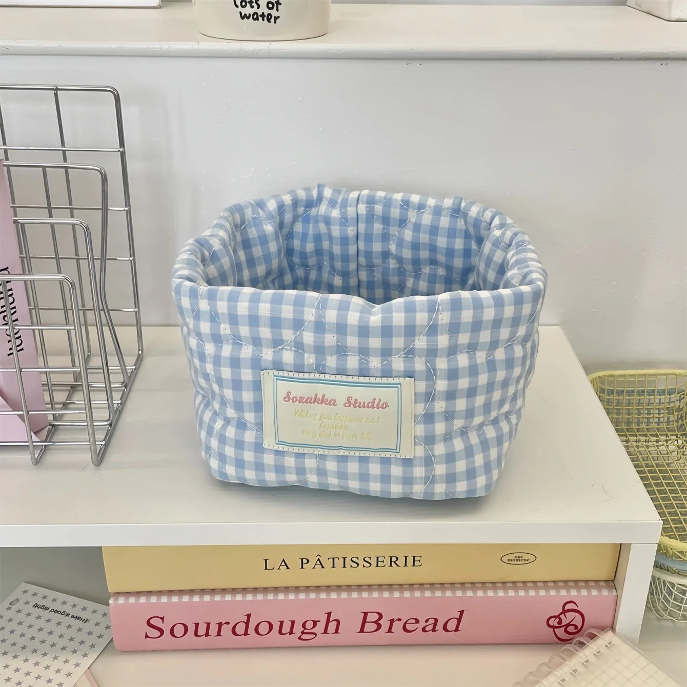 Foldable Checkered Heart Storage Basket | Quilted Organizer