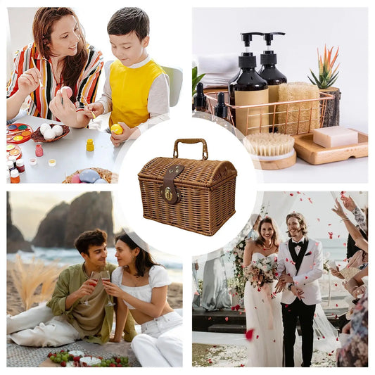 Picnic Basket Wooven Food Carrier Box Picnic Bread Basket for Easter Holiday Engagement Wedding Thanksgiving Spring Peaceful Pleasures Health and Wellness CN