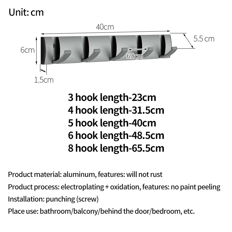 YUNJIEYA 6-Hook Folding Wall Hook Rack – Bathroom & Kitchen