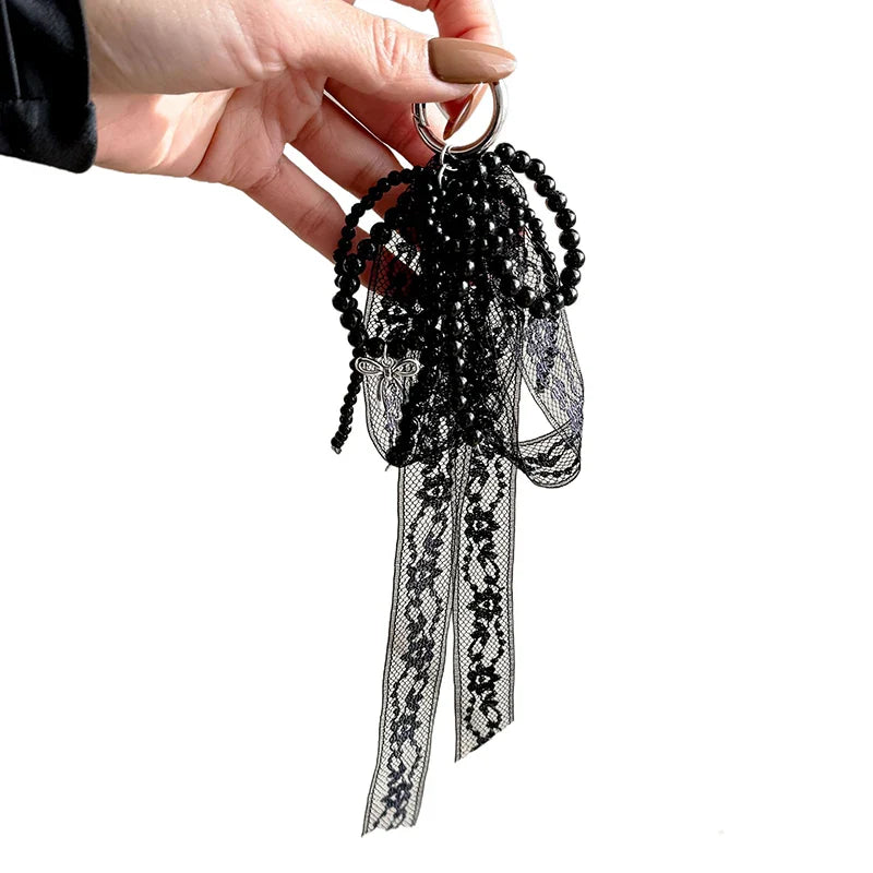 Pearl Lace Bow Charm Keychain – Cute Gift for Women & Girls