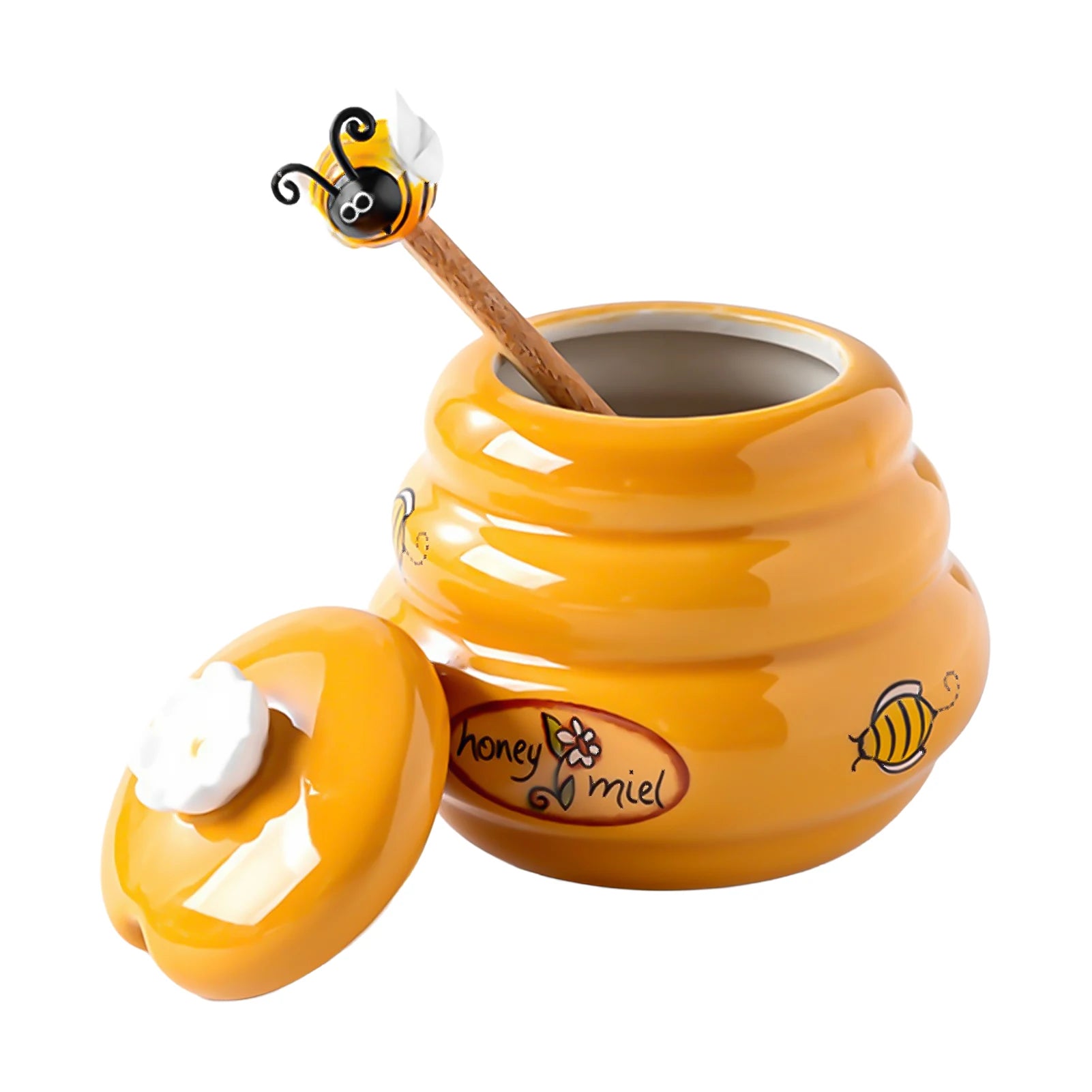 Ceramic Honey Storage Jar With Lid And Stirring Stick Reusable Kitchen Condiment Container For Honey Water Peaceful Pleasures Health and Wellness A