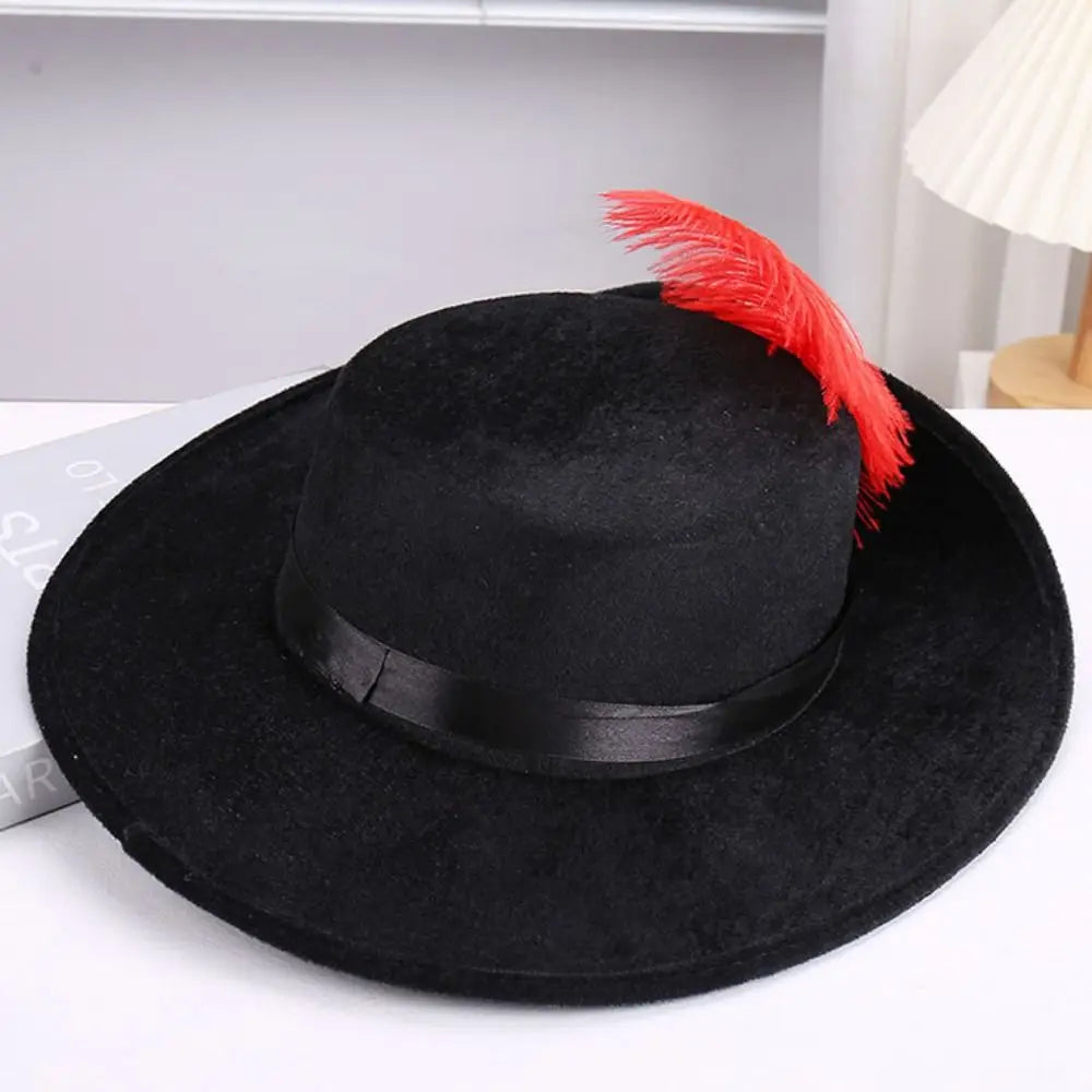 Black Snowman Costume Hat with Simulated Feathers Artistic Felt Hat Sun Protection Retro Top Hat Role Play Costume Cosplay Peaceful Pleasures Health and Wellness