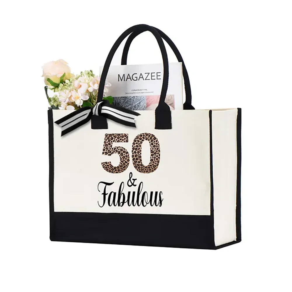 70 & Fabulous Canvas Tote Bag | Milestone Birthday Gift Women Birthday Canvas Tote Bag Peaceful Pleasures Health and Wellness 50 1pcs 43x30x20cm