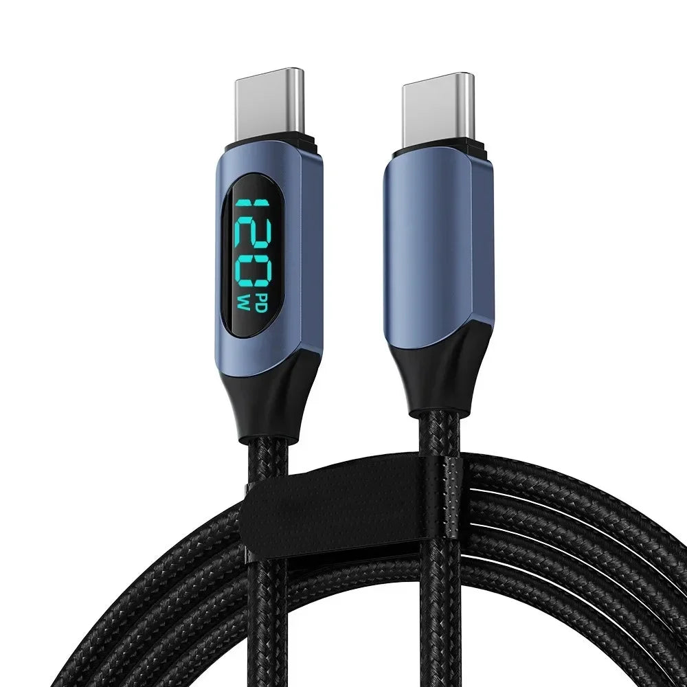 120W USB-C Fast Charging Cable | LED Display & Nylon Braided