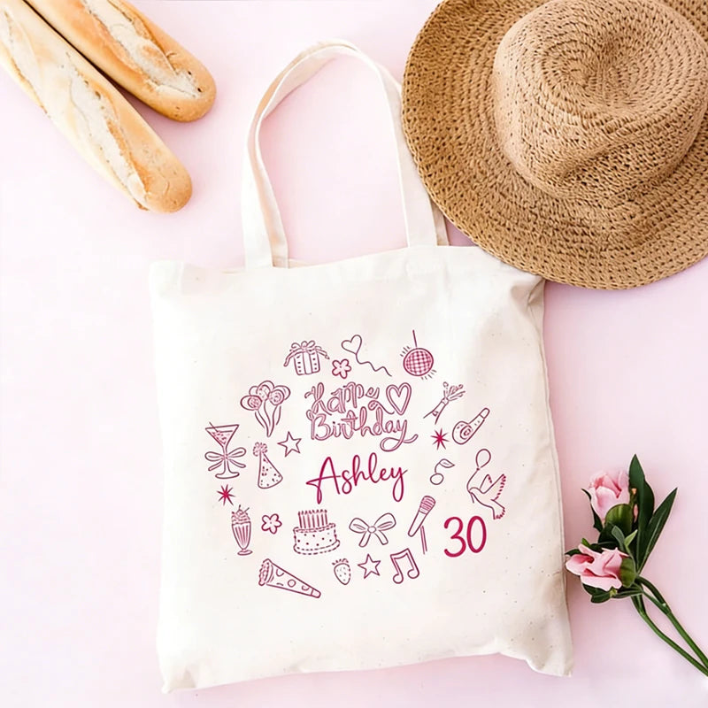 Personalized Name & Age Canvas Tote Bag | Custom Birthday Gift Personalized Canvas Tote Peaceful Pleasures Health and Wellness