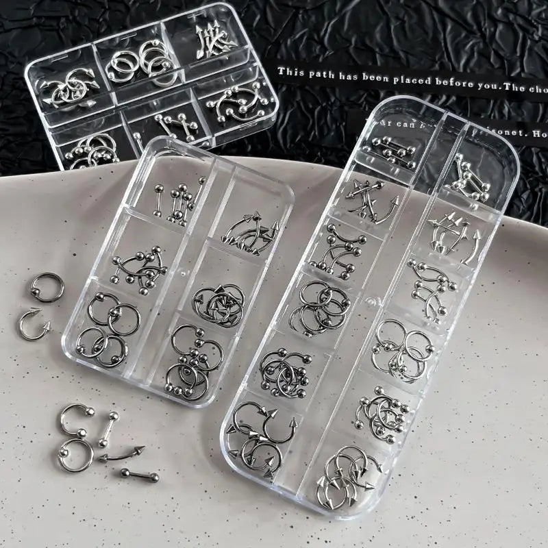 3D Punk Metal Nail Charms Retro Circle Black White 30/60pc