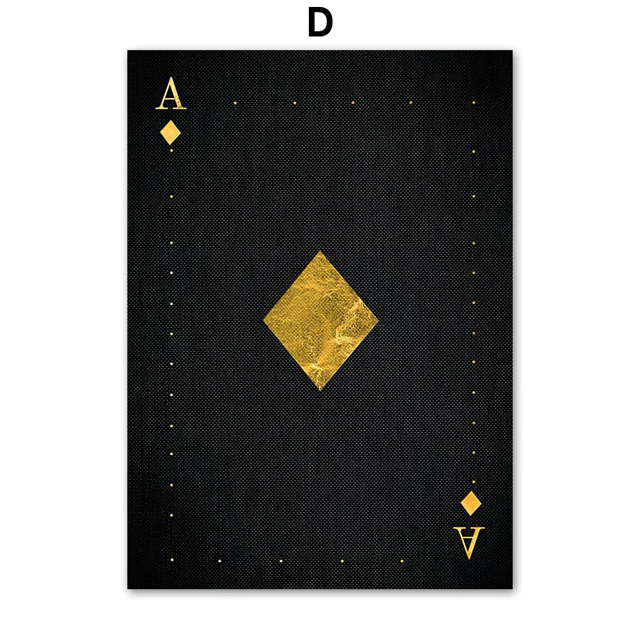 Golden Playing Cards Canvas Wall Art | Ace Spades Nordic Poster