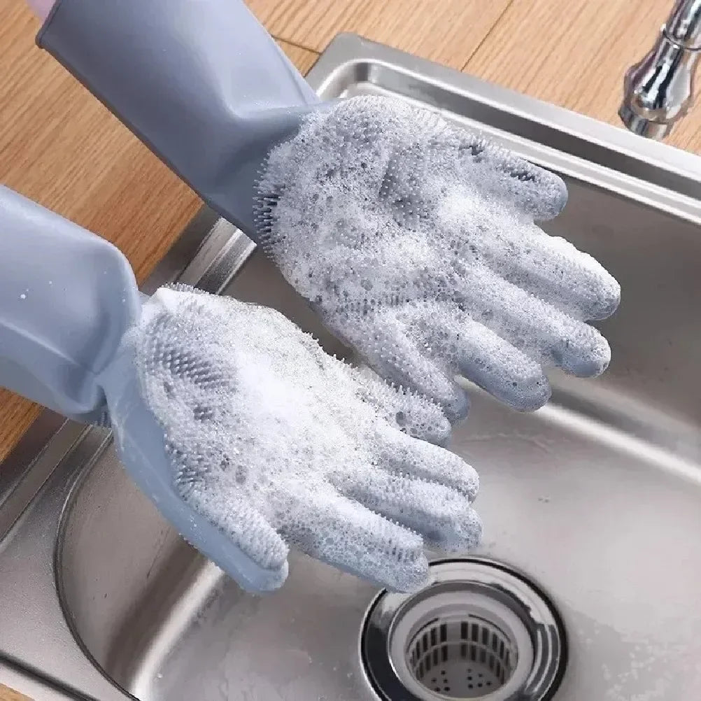 Magic Silicone Dishwashing Gloves | Kitchen Scrubber Gloves