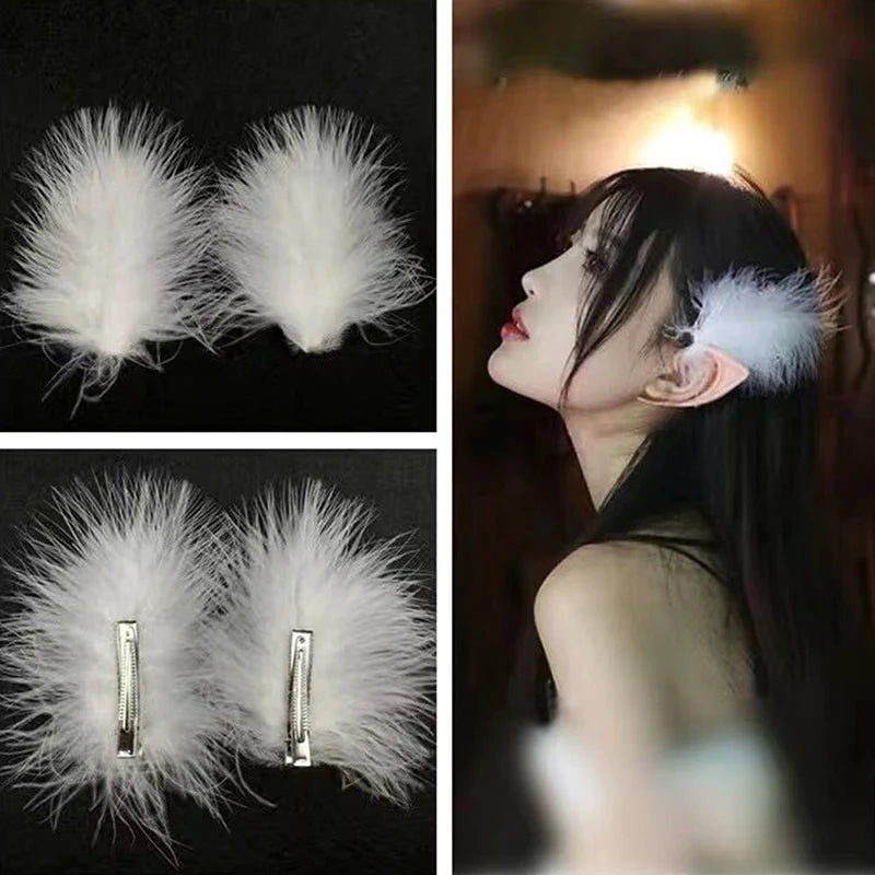 2pcs Fairy White Feather Hair Clips | Wedding Barrettes for Women