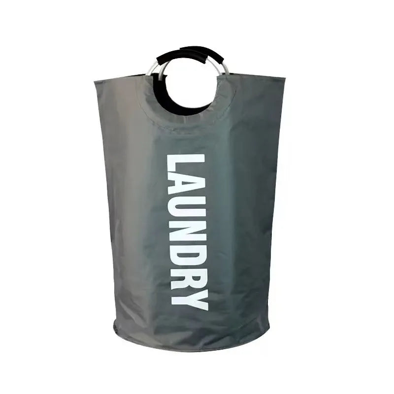 Home Large Capacity Clothes Storage Bag Oxford Cloth Laundry Bag Round Handle Dirty Laundry Storage Basket Peaceful Pleasures Health and Wellness Grey