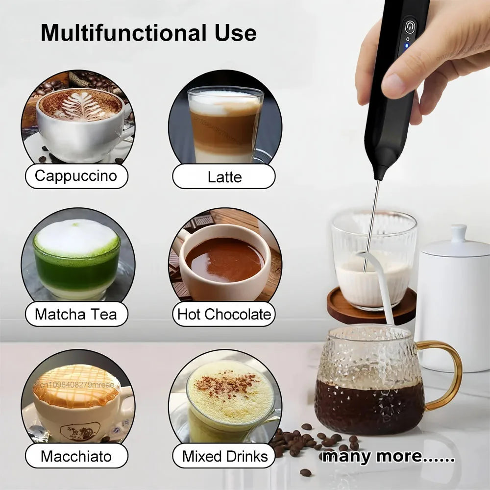 Mini Milk Frother USB Rechargeable Handheld Automatic Rotary Milk Foam Maker for Coffee Latte Cappuccino Maker Electric Blender Peaceful Pleasures Health and Wellness