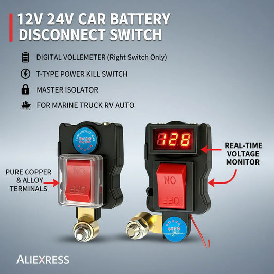12V 24V Battery Disconnect Switch with Digital Voltmeter | T-Type Battery Disconnect Switch Oasis Select