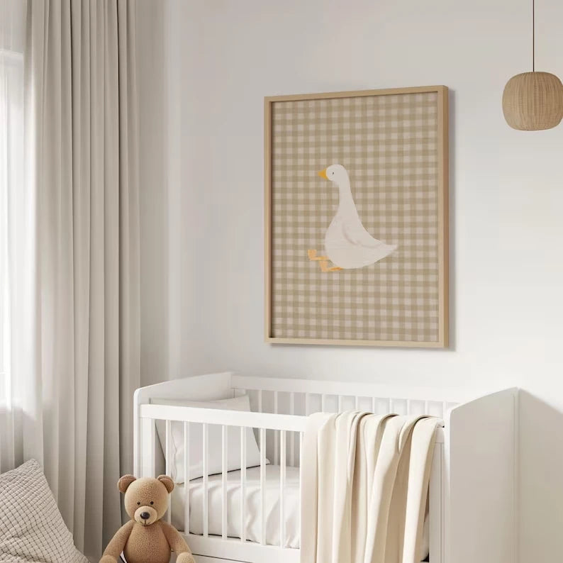 Cartoon Gingham Goose Canvas Wall Art Print | Home Decor