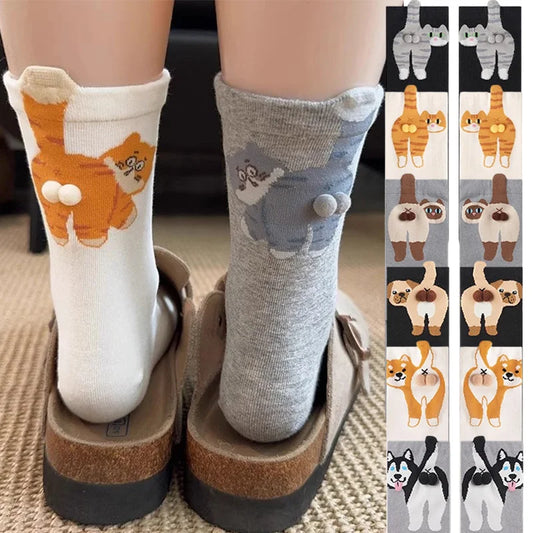 3D Cat Butt Cartoon Socks – Funny Novelty Cotton Mid Socks Novelty Cartoon Socks Peaceful Pleasures Health and Wellness