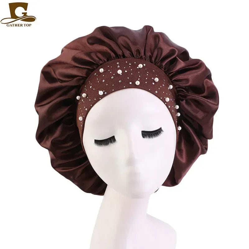 Rhinestone Women's Shower Cap & Breathable Sleeping Night Hat