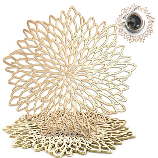 10CM/38CM Vinyl Hollow Out Cup Coaster PVC Flower Round Irregular Placemat Pads for Kitchen Wedding Party Holiday Home Decor Peaceful Pleasures Health and Wellness