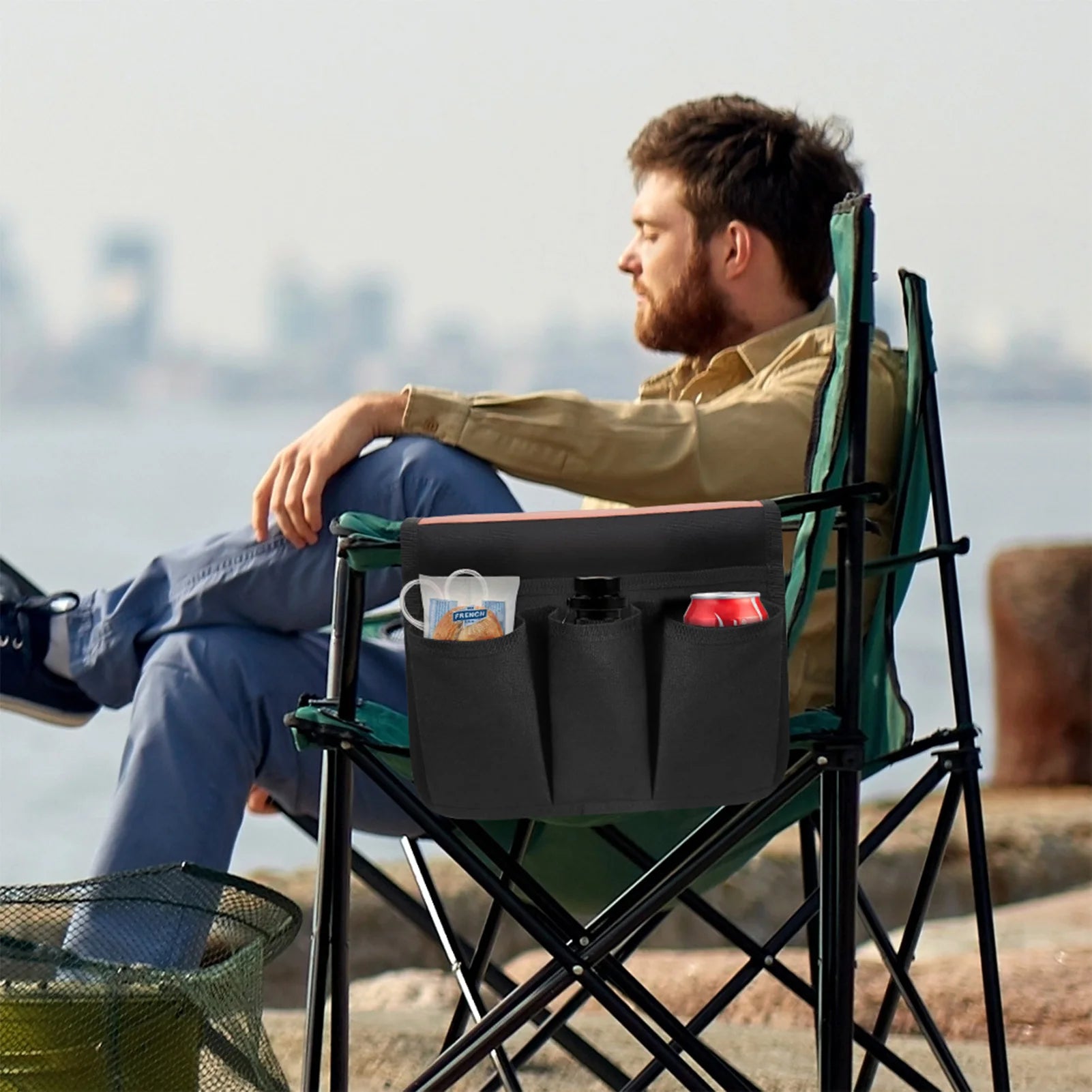 Camping Armrest Storage Bag Folding Chair Caddy Seat Pocket Container Bag Suitable for Outdoor Beach Chairs Peaceful Pleasures Health and Wellness