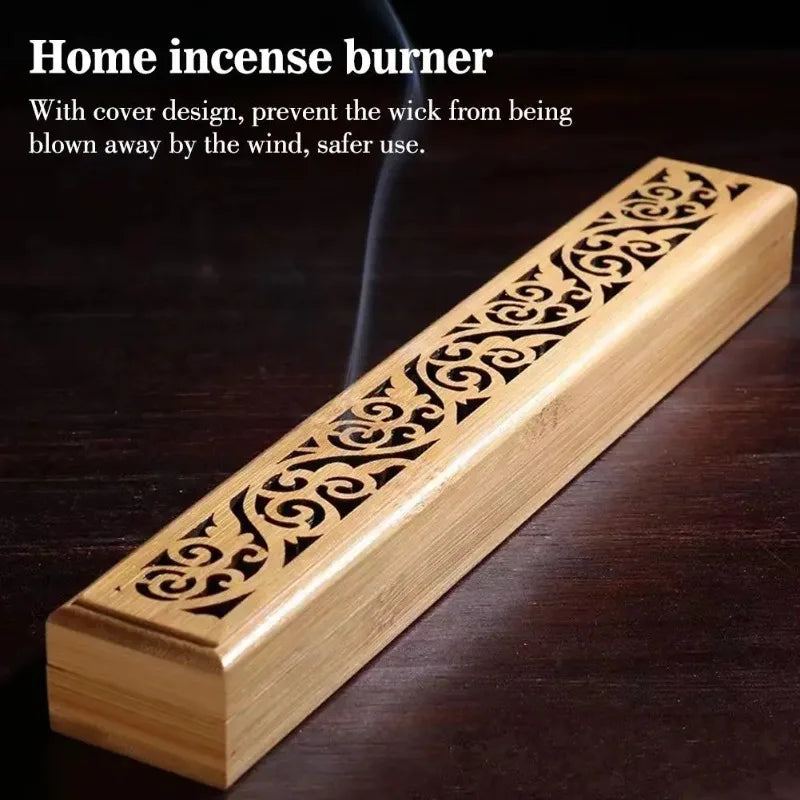 Natural Bamboo Incense Burner Box with Lid & Ash Tray Incense Burner Box Peaceful Pleasures Health and Wellness