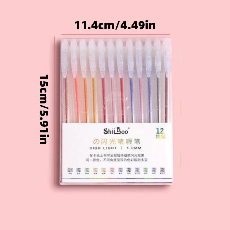 1 Set of 12 Color-Changing Glitter Pens, Liquid Sand, Sparkling Little Stars Gel Pens, Aurora Shiny Pens, Highlighter Pens for Journaling and Drawing Peaceful Pleasures Health and Wellness