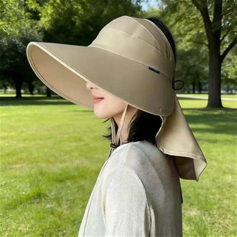 Women's UV Wide Brim Visor Shawl Cap | Beach & Outdoor Sun Hat