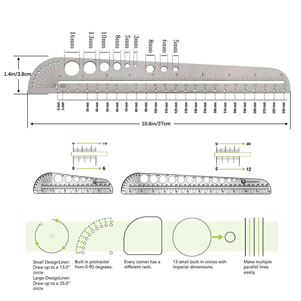 Multi Functional Scale Office Drawing Compass Protractor Hexagonal
