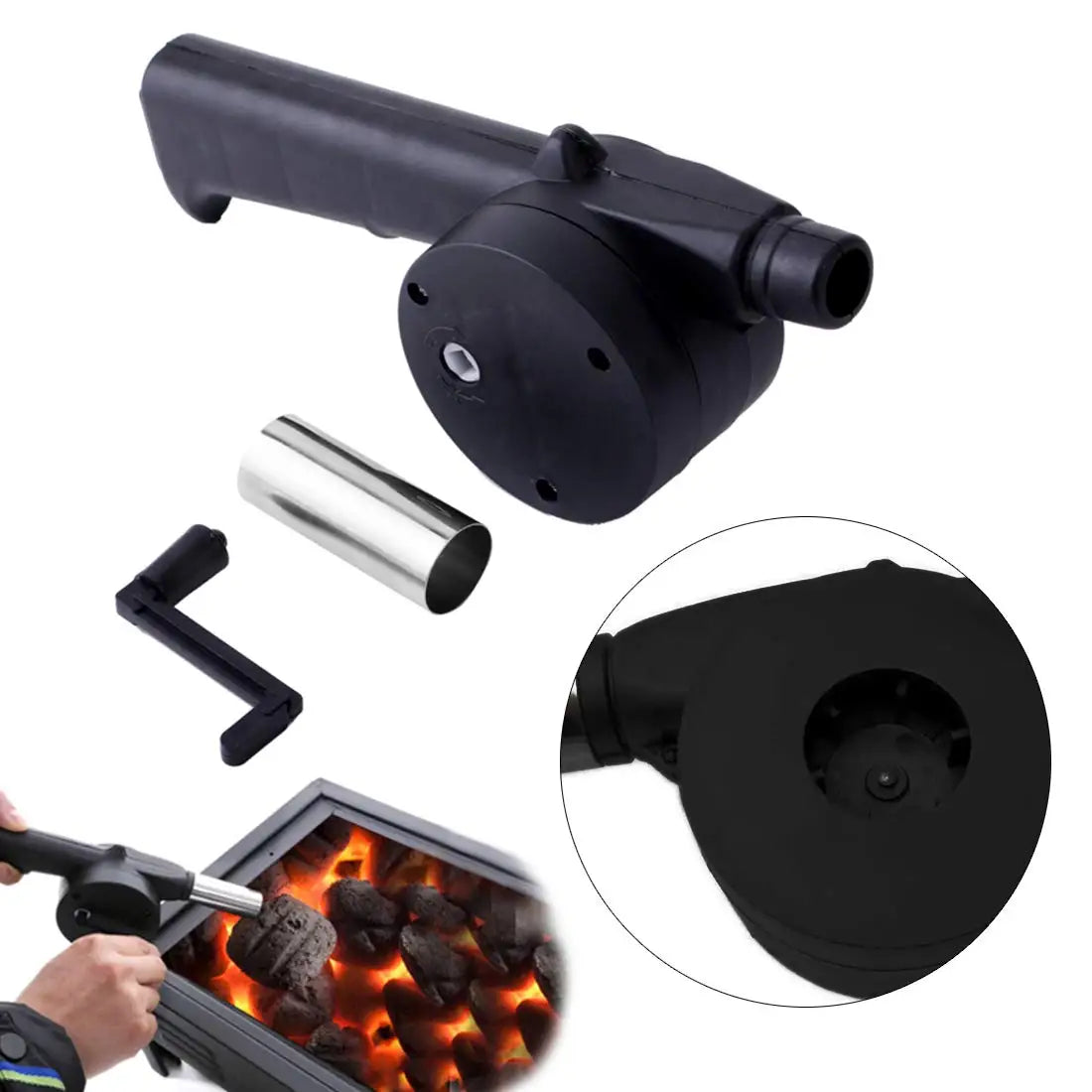 Hand-Crank BBQ Air Blower – Portable Fire Bellows for Camping
