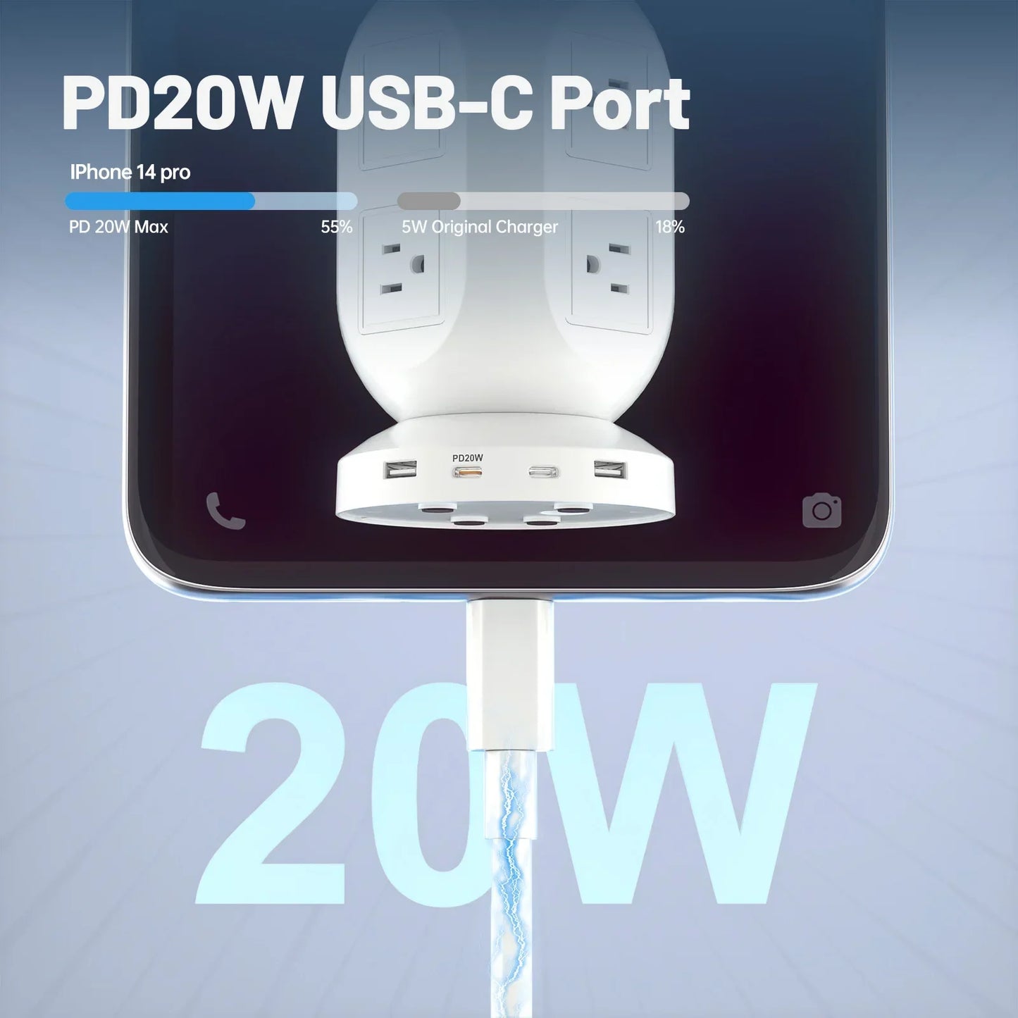 Lantern Tower Socket Extender 20W PD Fast Charging US Plug Peaceful Pleasures Health and Wellness