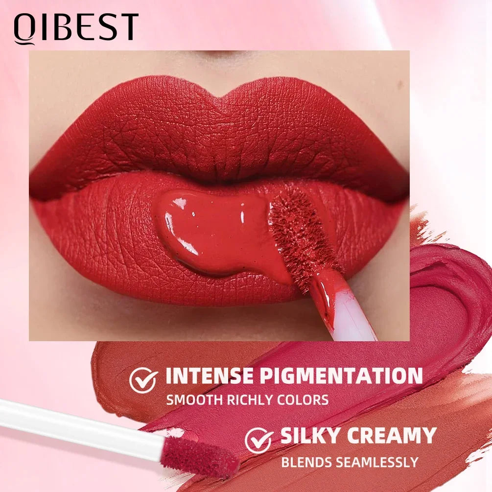 QIBEST 12pcs/set Nude Lip Gloss Matte Velvet Lipstick Waterproof Long-lasting Liquid Lipstick Women Makeup Moist Lip Glaze Tint Peaceful Pleasures Health and Wellness