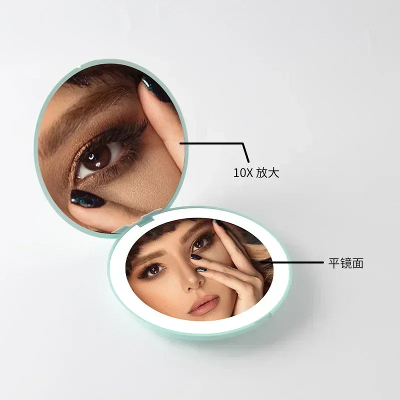 Foldable Compact Magnifying Makeup Mirror with LED Lights