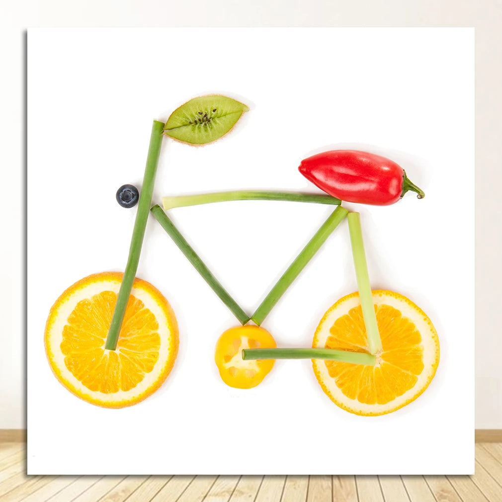 Lemon Bicycle Canvas Wall Art | Nordic Kitchen Bathroom Poster