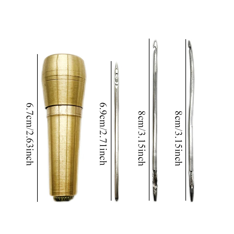 4PCS/SET Copper Handle Sewing Awl Stitcher Shoe Repair Tool Kit for DIY Sewing Canvas Leather Repairing Leather Craft Kit Tools Peaceful Pleasures Health and Wellness