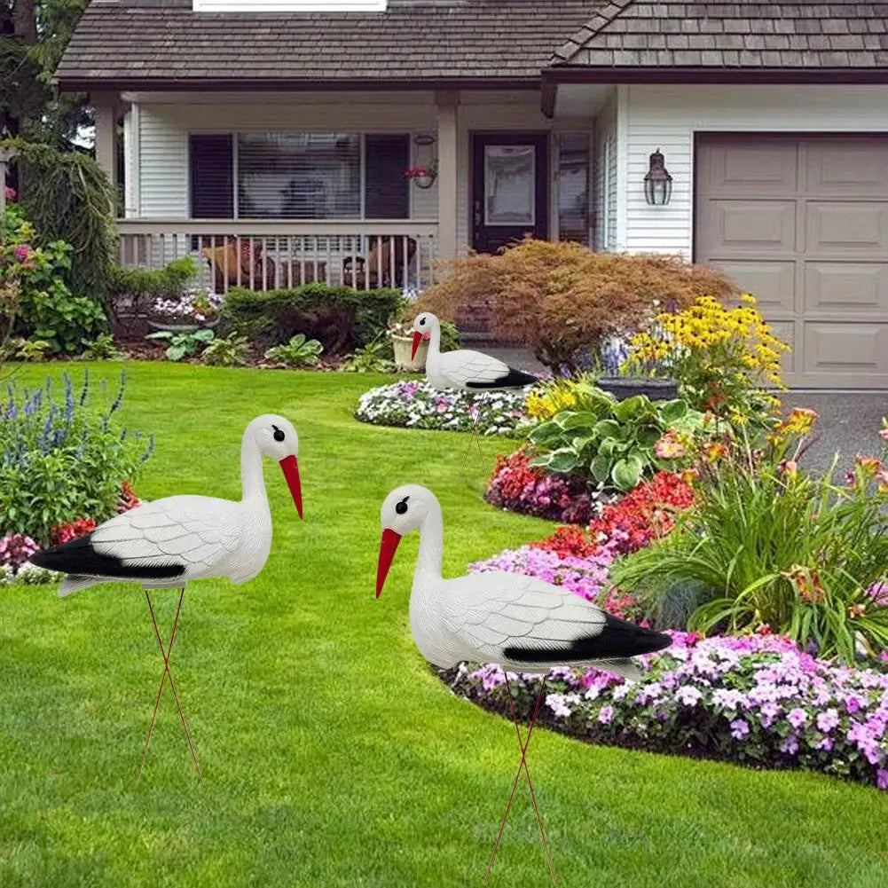 Lifelike White Stork Garden Sculpture | Outdoor Lawn Pond Figurine