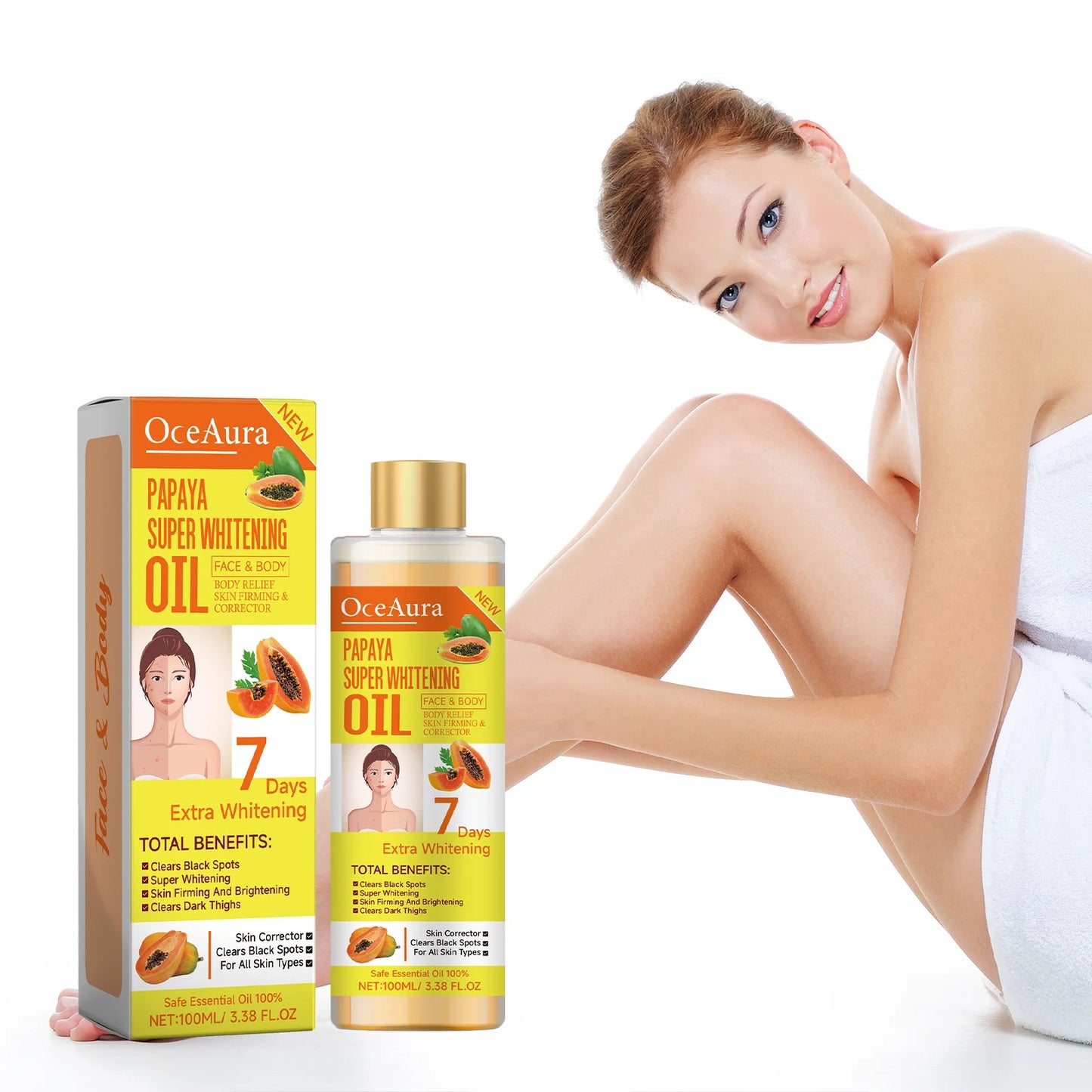 OCEAURA Papaya Whitening Body & Face Oil – 3.38 oz Moisturizer