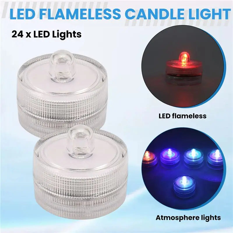 Waterproof LED Flameless Tea Lights Submersible Decor 24 Pack