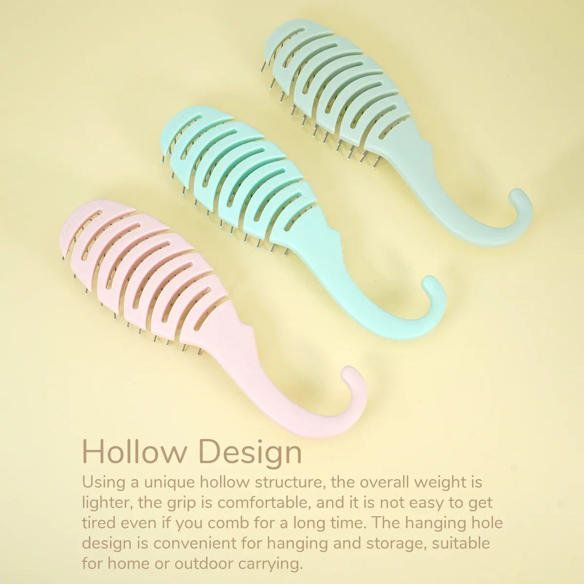 Pastel Vent Hair Brush – Hollow Grid, Hook Handle, Gentle Bristles