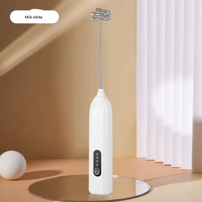 Electric Milk Whisker Portable Coffee Milk Cap Frother Milk Foaming Machine Blender Handheld Wireless Whipper Peaceful Pleasures Health and Wellness Milky white