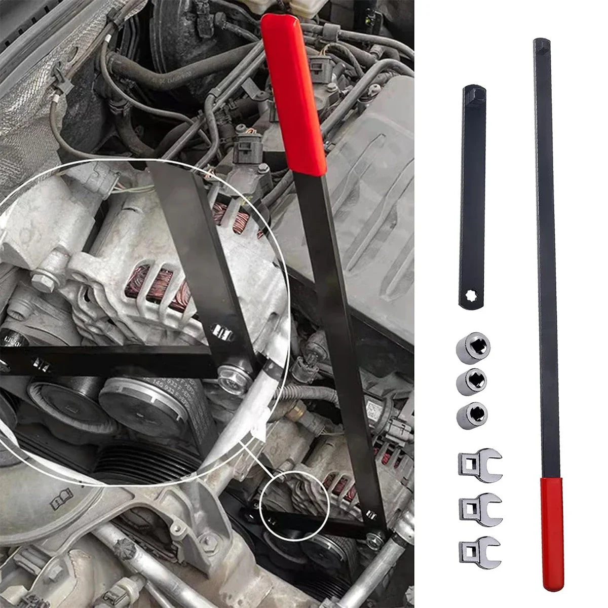 Hot Sell Universal Serpentine Belt Tensioner Tool Kit 8PC 3/8" & 1/2" Drive Adjustable Wrench for Automotive Repair Peaceful Pleasures Health and Wellness