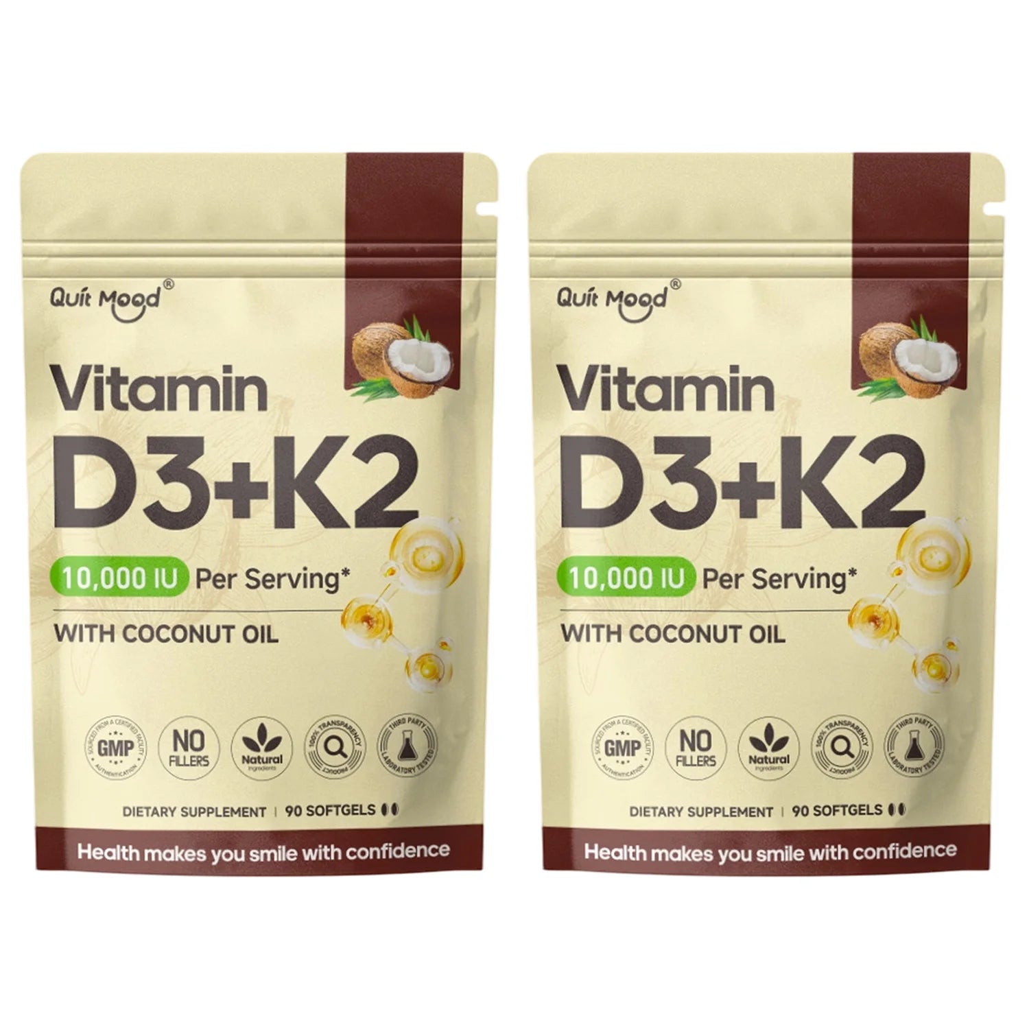 Vitamin D3K2，assists calcium absorption, trace ingredient vitamin supplement soft capsule Peaceful Pleasures Health and Wellness 2 Bags United States