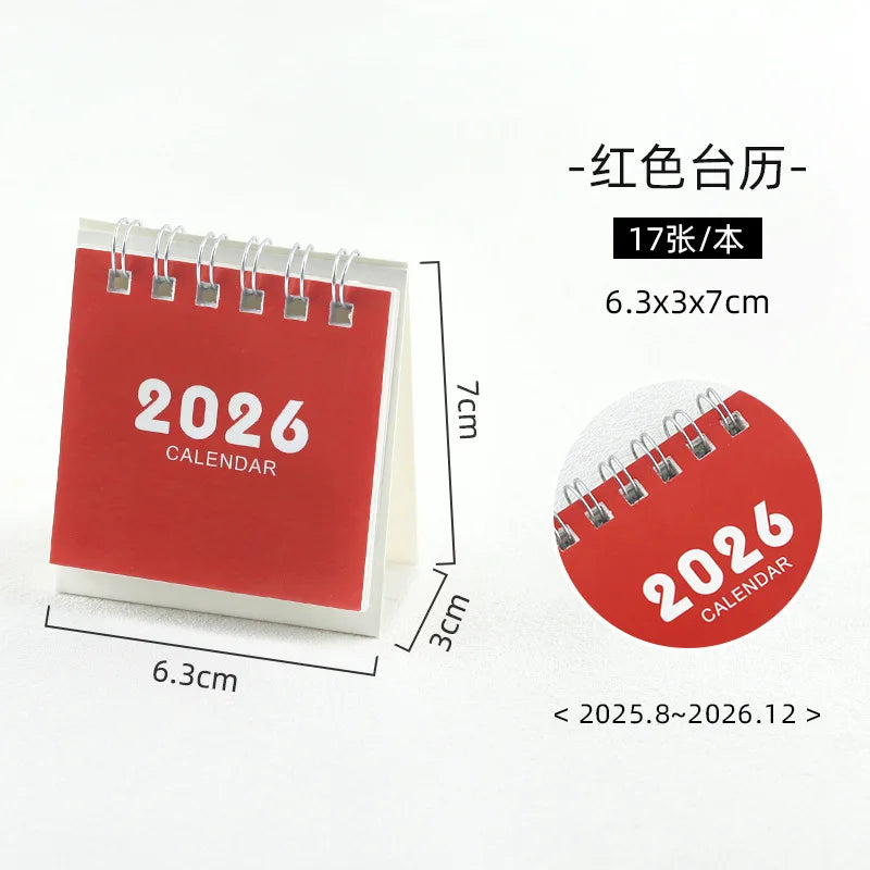 2026 Mini Simple Calendar Desk Calendar Creative Coil Calendar Planner Desktop Decorations Office Stationery Learning Planner Peaceful Pleasures Health and Wellness red