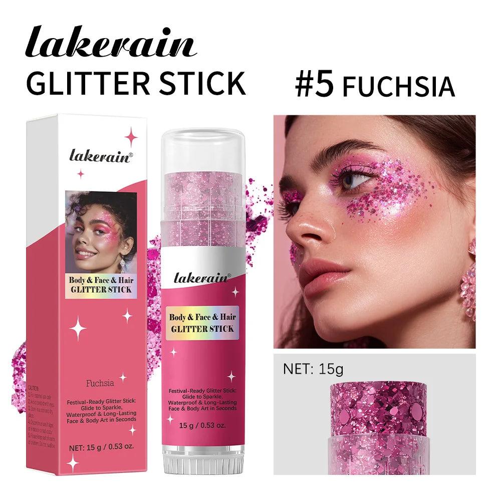 Body Glitter Sequin Stick Gel Texture Long-Lasting Dazzling Smudge-Proof Rich Sparkling Glitter Body Art for Party Stage Makeup Peaceful Pleasures Health and Wellness Fuchsia