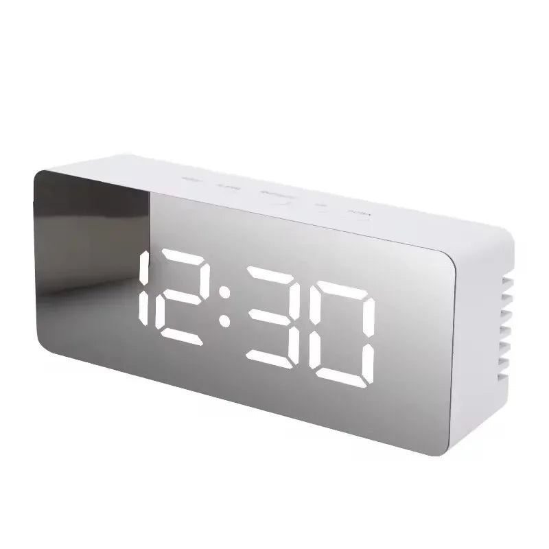 1Pc White Digital Clock LED Mirror Table Clock Snooze Display Time Night Light Desktop USB Alarm Clock Home Decor Desk Clock Peaceful Pleasures Health and Wellness WHITE
