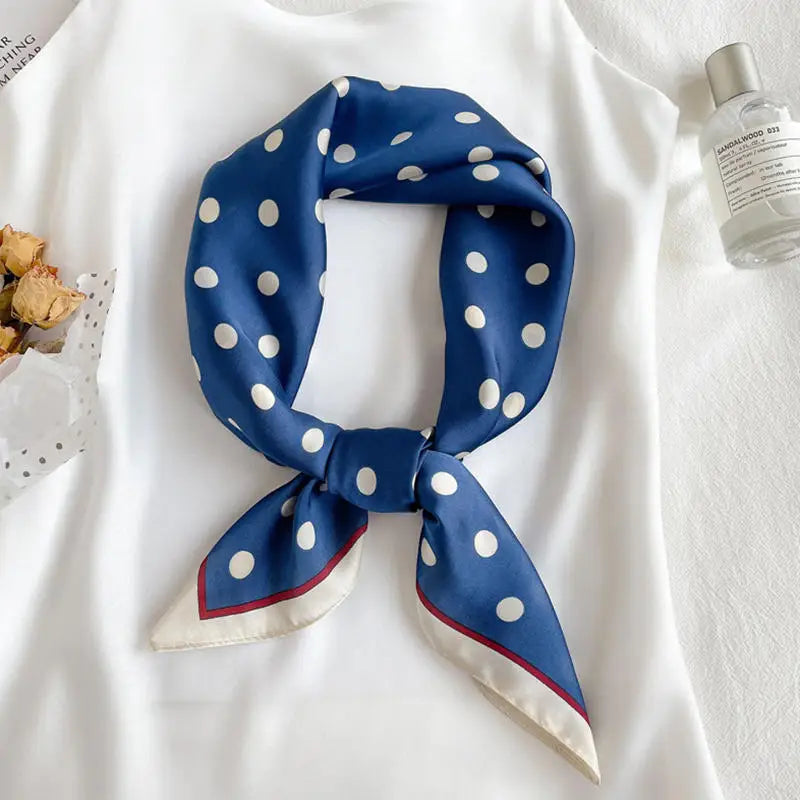 Square Scarf Women Polka Dot Square Scarf Silk Like Lightweight Fashion Shawl Wrap Hijab Bandana Hair Accessory Gift Peaceful Pleasures Health and Wellness blue