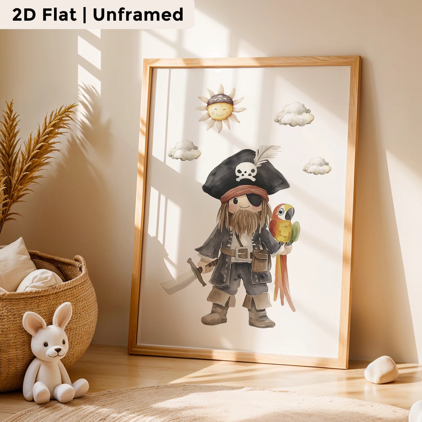 3-Piece Cartoon Pirate Parrot Canvas Wall Art | Kids Room Decor