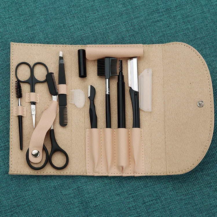 8Pcs Stainless Eyebrow Grooming Kit Storage Bag 7/8in1 Professional Tweezer Set Precision Tweezers Eyebrow Comb Peaceful Pleasures Health and Wellness Khaki
