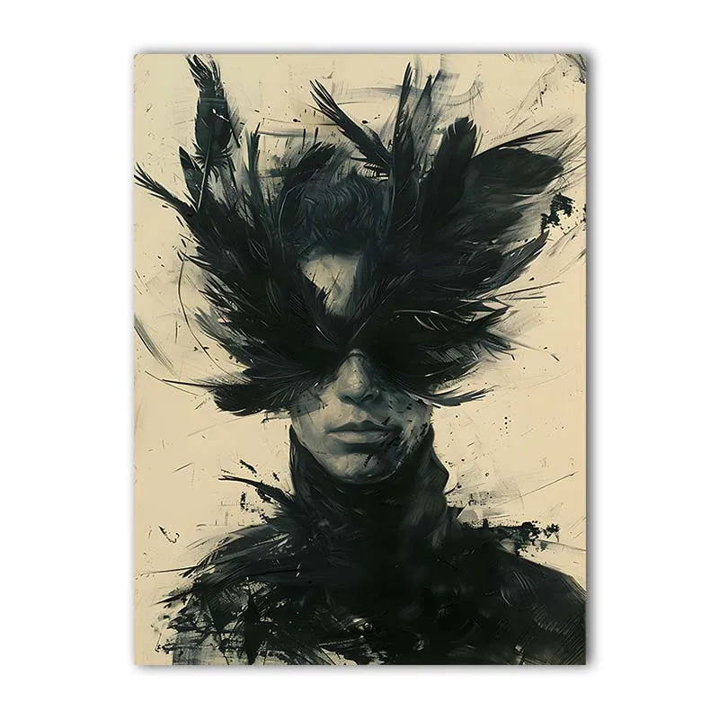 Black & White Feathers Man Canvas Wall Art | Modern Abstract Canvas Wall Art Peaceful Pleasures Health and Wellness 02 15x20cm No Frame China Mainland
