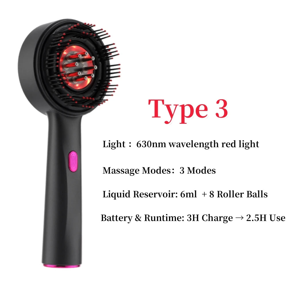 Electric Vibration Massage Comb Hair Care Brush Scalp Oil Applicator 630nm Red Light Therapy Hair Follicle Growth Comb Anti Loss Peaceful Pleasures Health and Wellness TYPE 3 GRAY